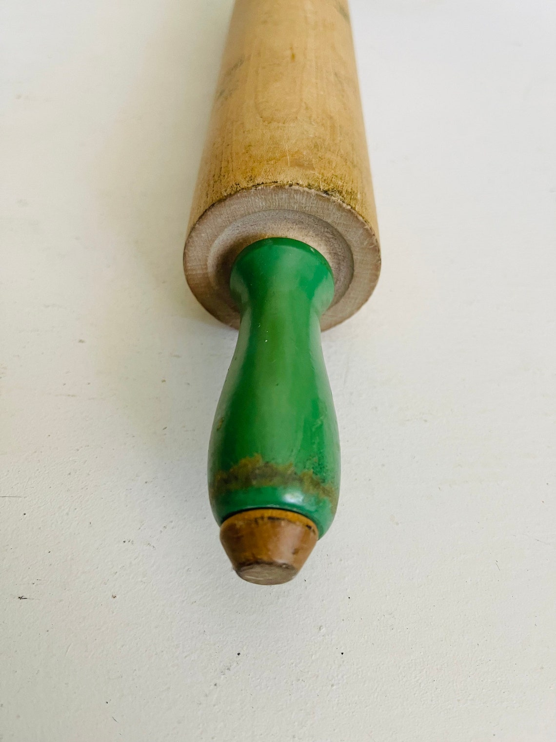 Beautiful Vintage Wooden Rolling Pin with Green Handles / Etsy