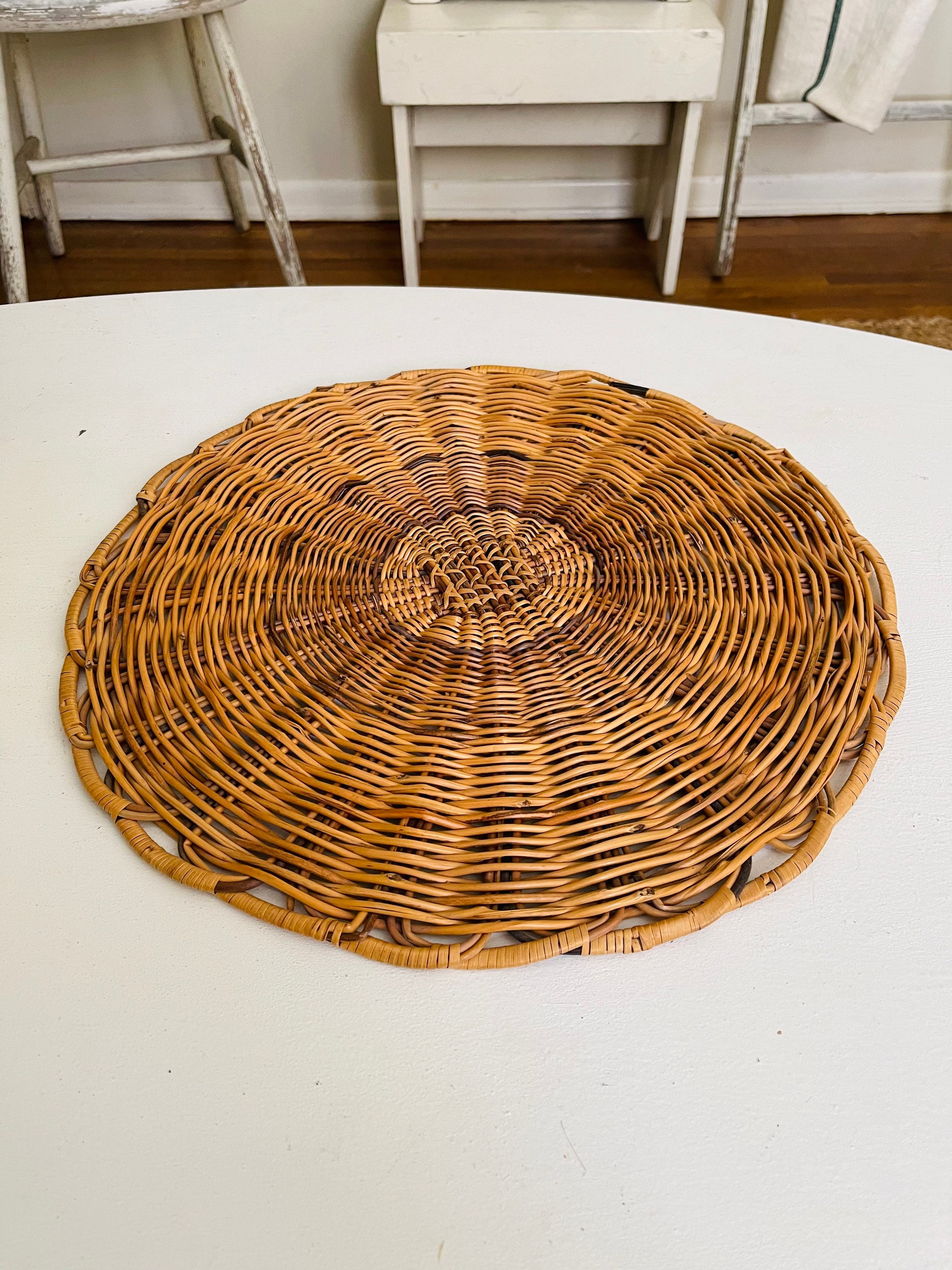 Vintage Flat Round Woven Basket / Wall Decor Hand Woven Basket Etsy