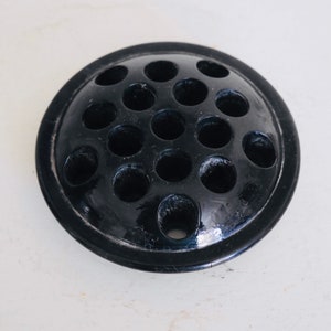 Vintage Black Flower Frog / Vintage Pottery 16 Holed Black Flower Frog