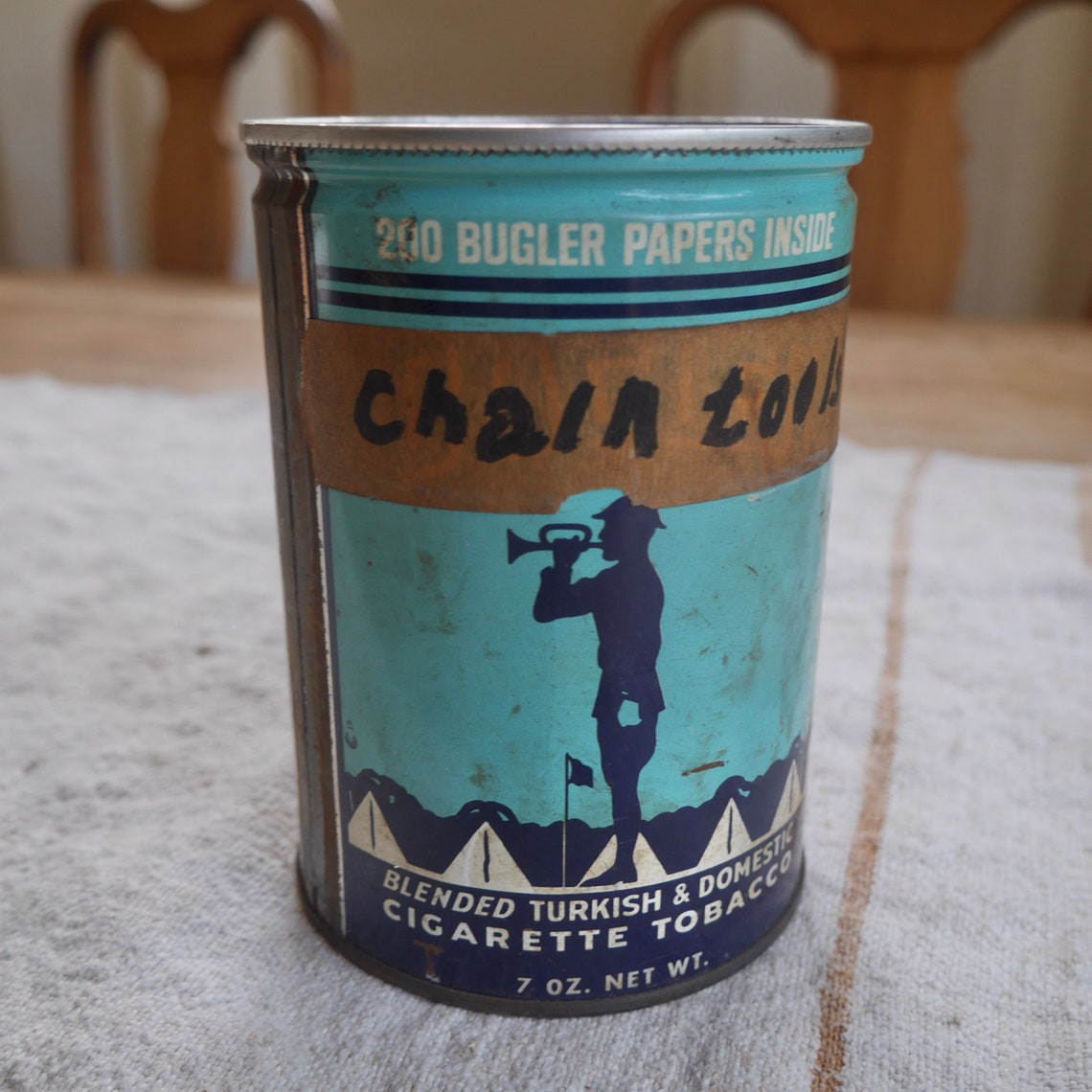 Turquoise Blue Vintage Bugler Tin Can Blue Bugler Tobacco Etsy