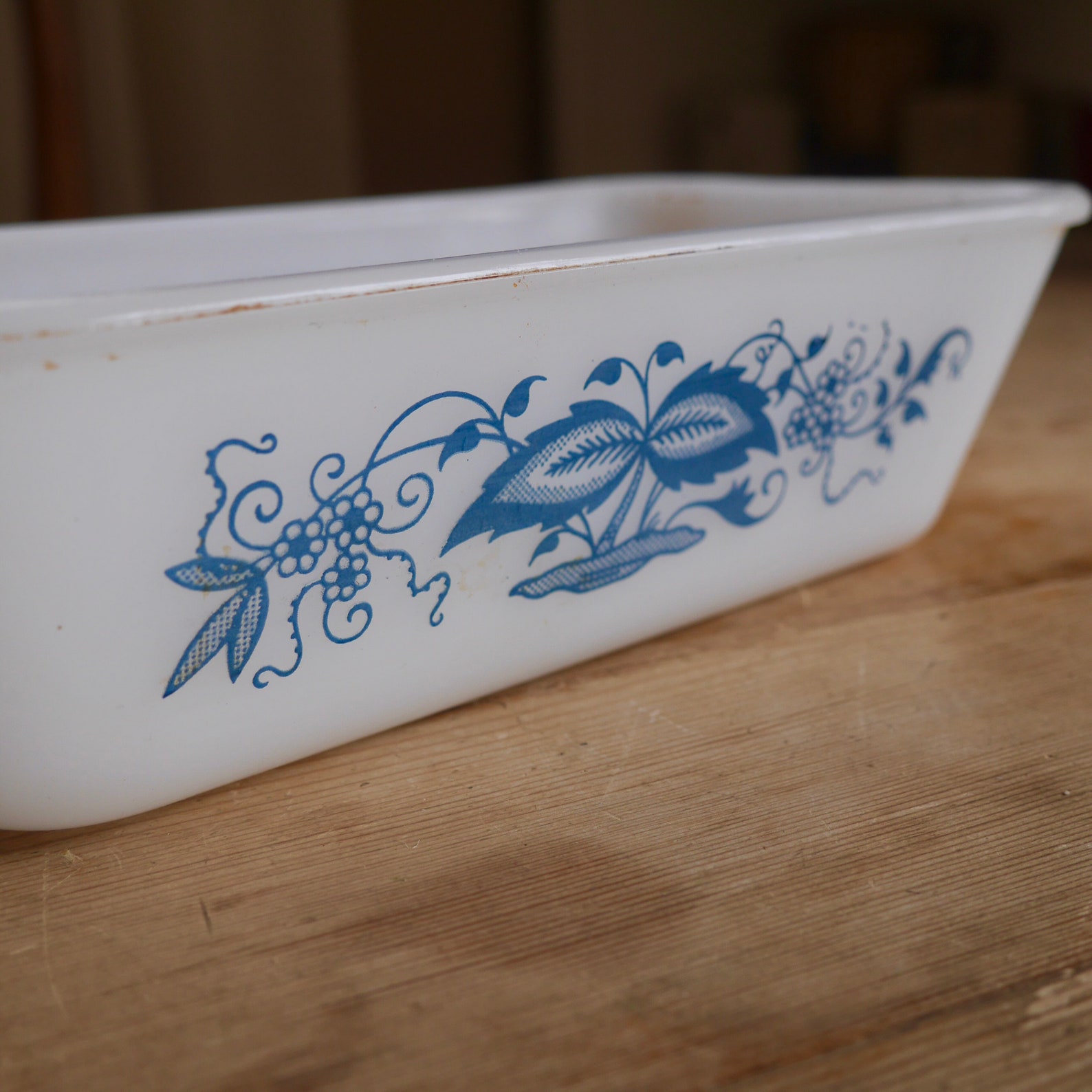 Glasbake Loaf Pan With Blue Flowers / Vintage Milk Glass Loaf Etsy