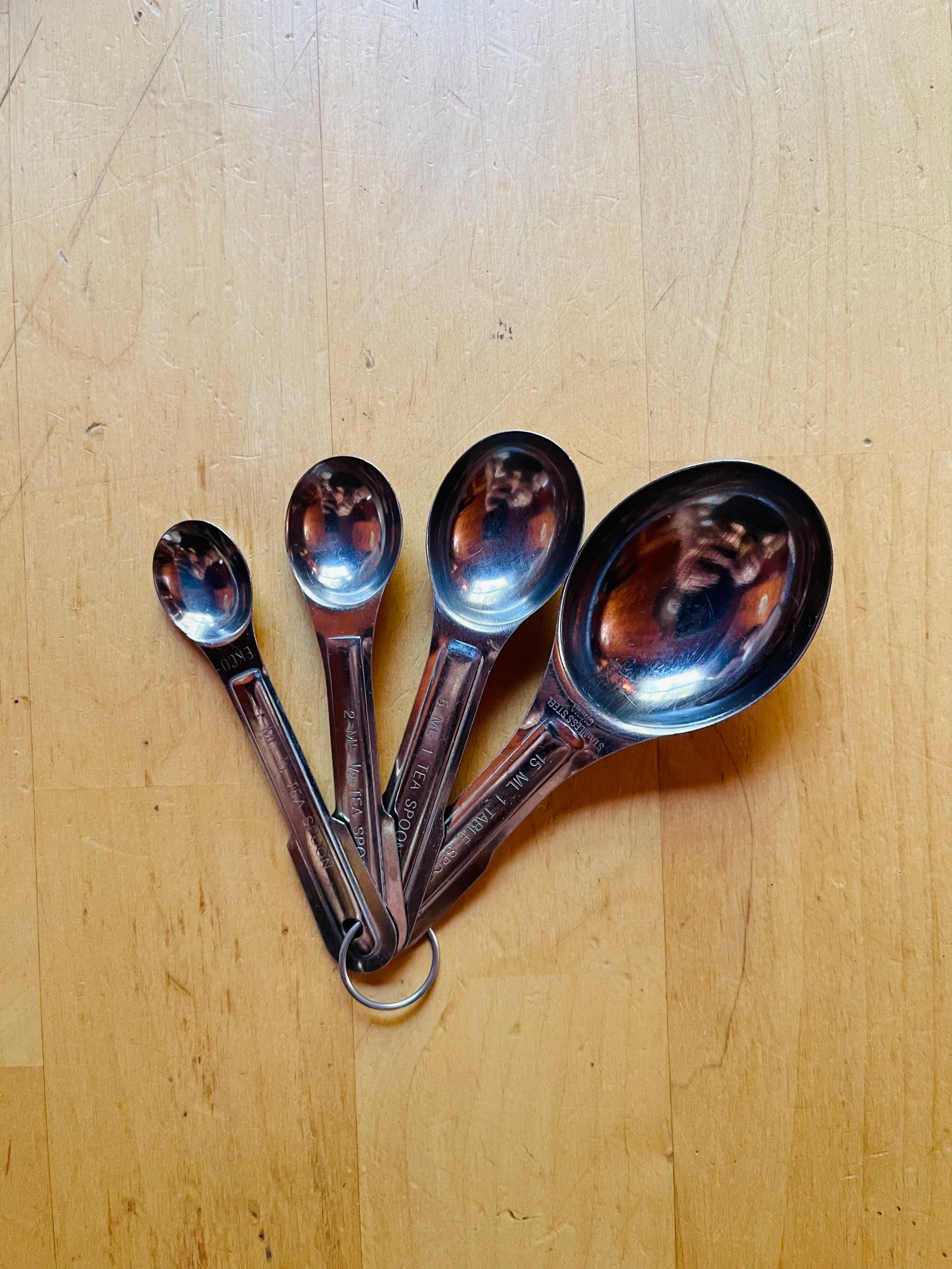 Vintage Aluminum Metal Measuring Spoons Oval Nesting Set of 4 on