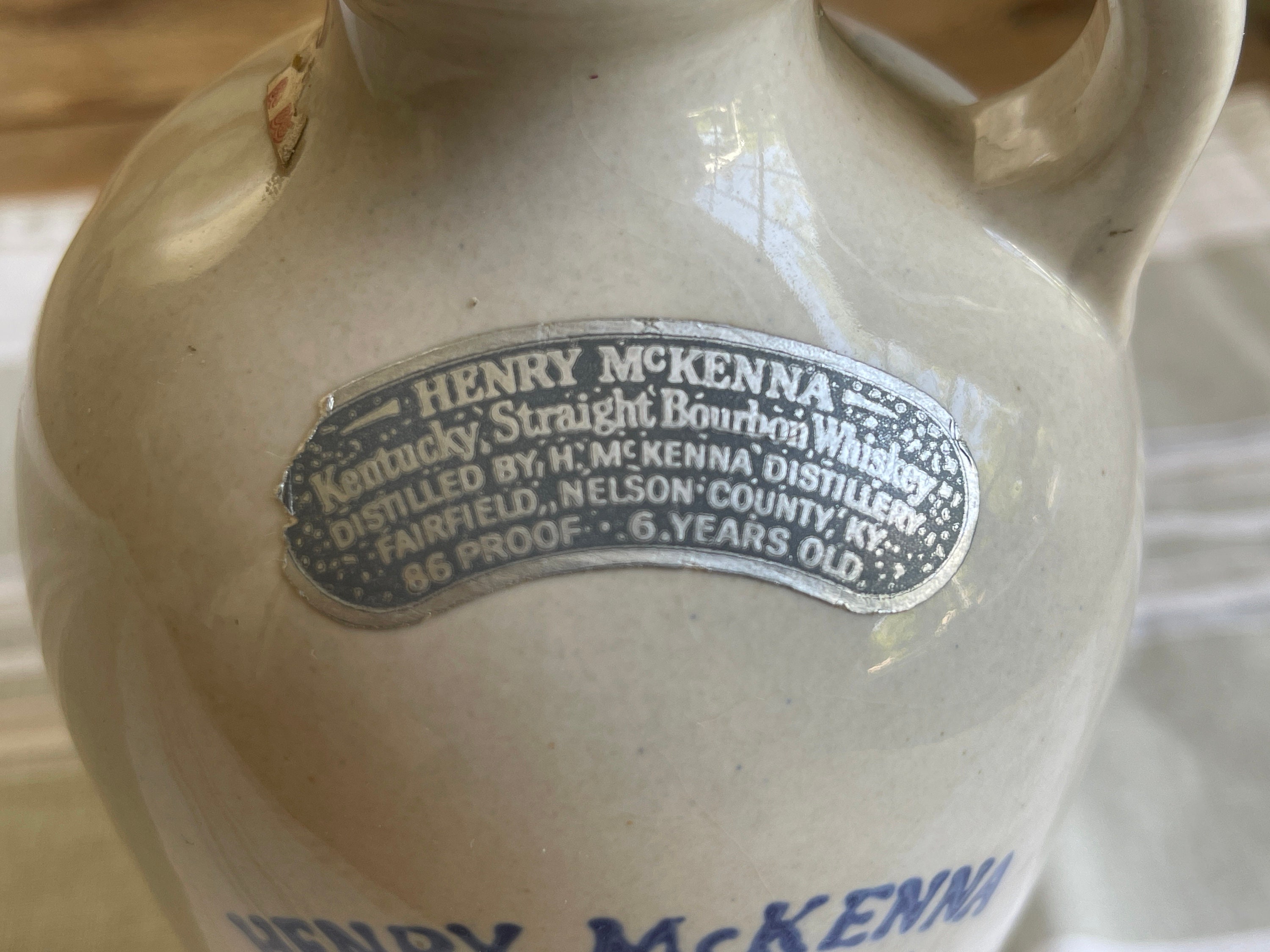 Vintage Stoneware Henry Mckenna Hand Made Kentucky Whiskey Jug 4/5