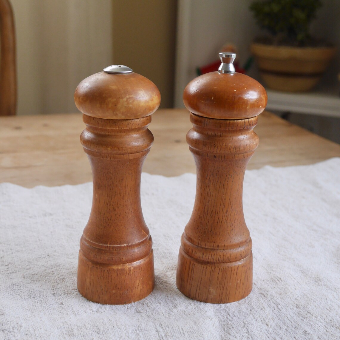 Vintage Mr Dudley Wood Salt Shaker and Pepper Grinder / Tall Etsy