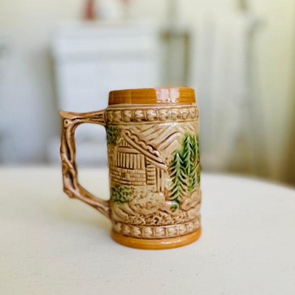 Vintage Beer Stein Japan Stamped / Vintage Hand Painted German Style Beer Mug Stein - Made in Japan