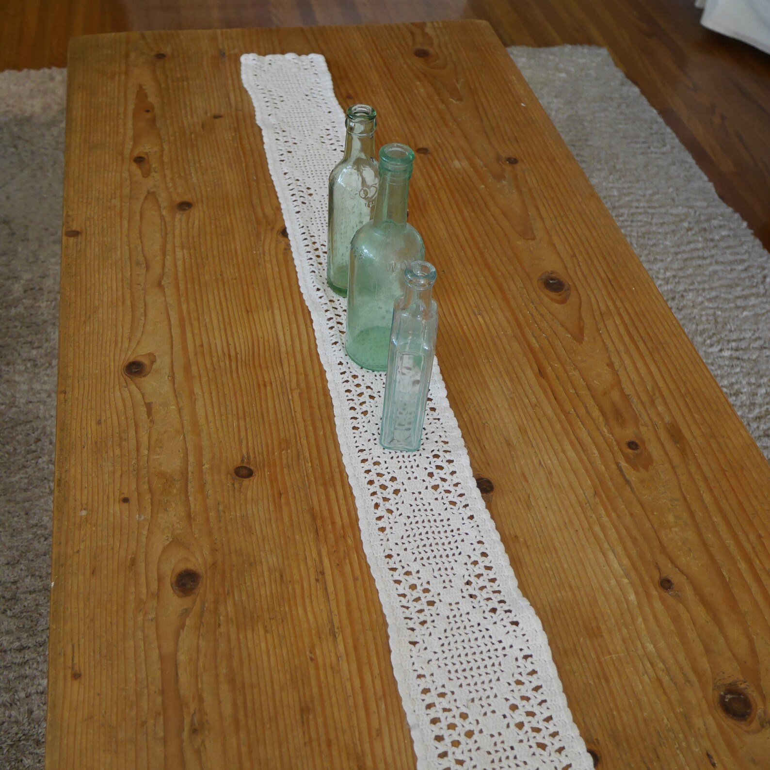 Hand Knit White Table Runner / Vintage Table Runner Etsy