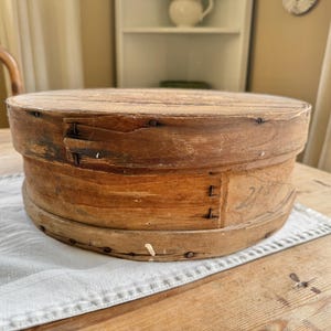 Vintage Hand Carved Wood Cheese Box: Primitive Round Container