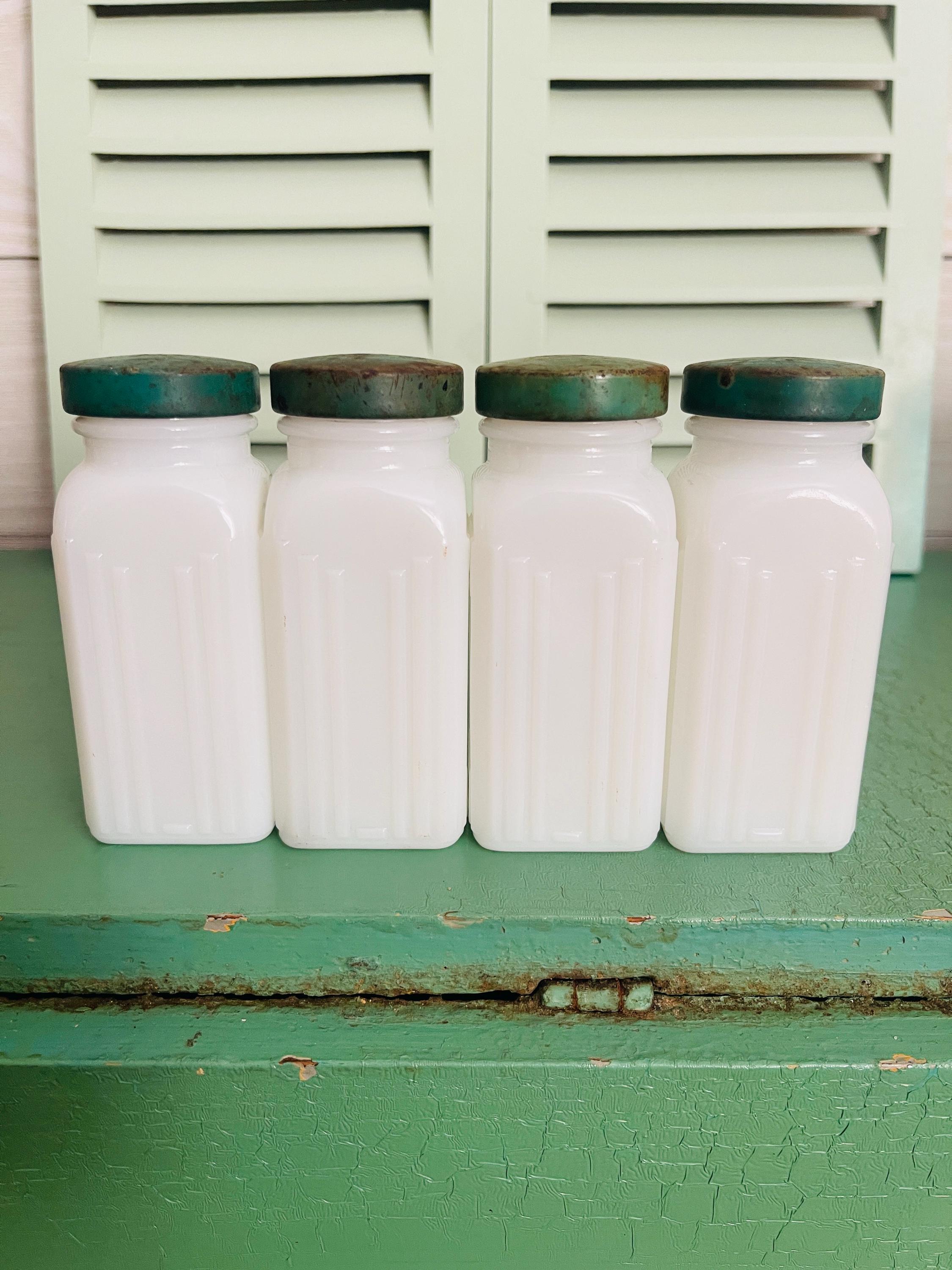 Vintage Griffith White Milk Glass Spice Jar Set of Four With