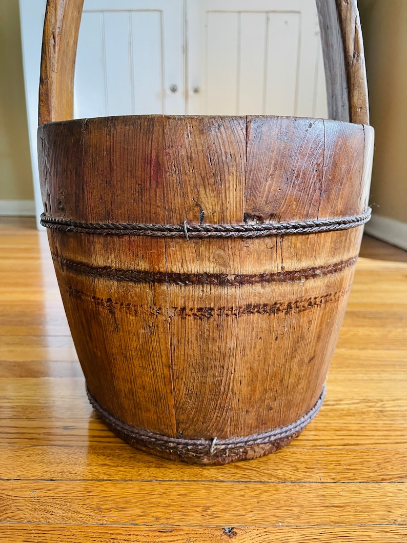 Primitive Wood Water Well Bucket Pail With Handle/ Antique Etsy