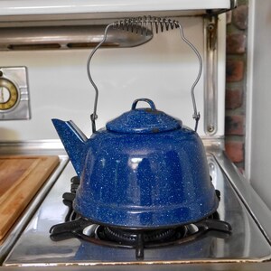 Vintage Blue Enamelware Graniteware Teapot