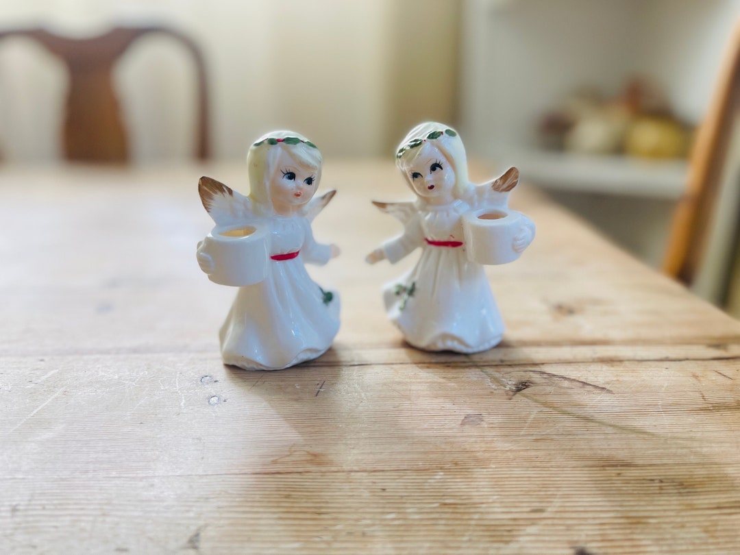 Rare Vintage Christmas Angel Candle Figurines Marked Genuine Etsy