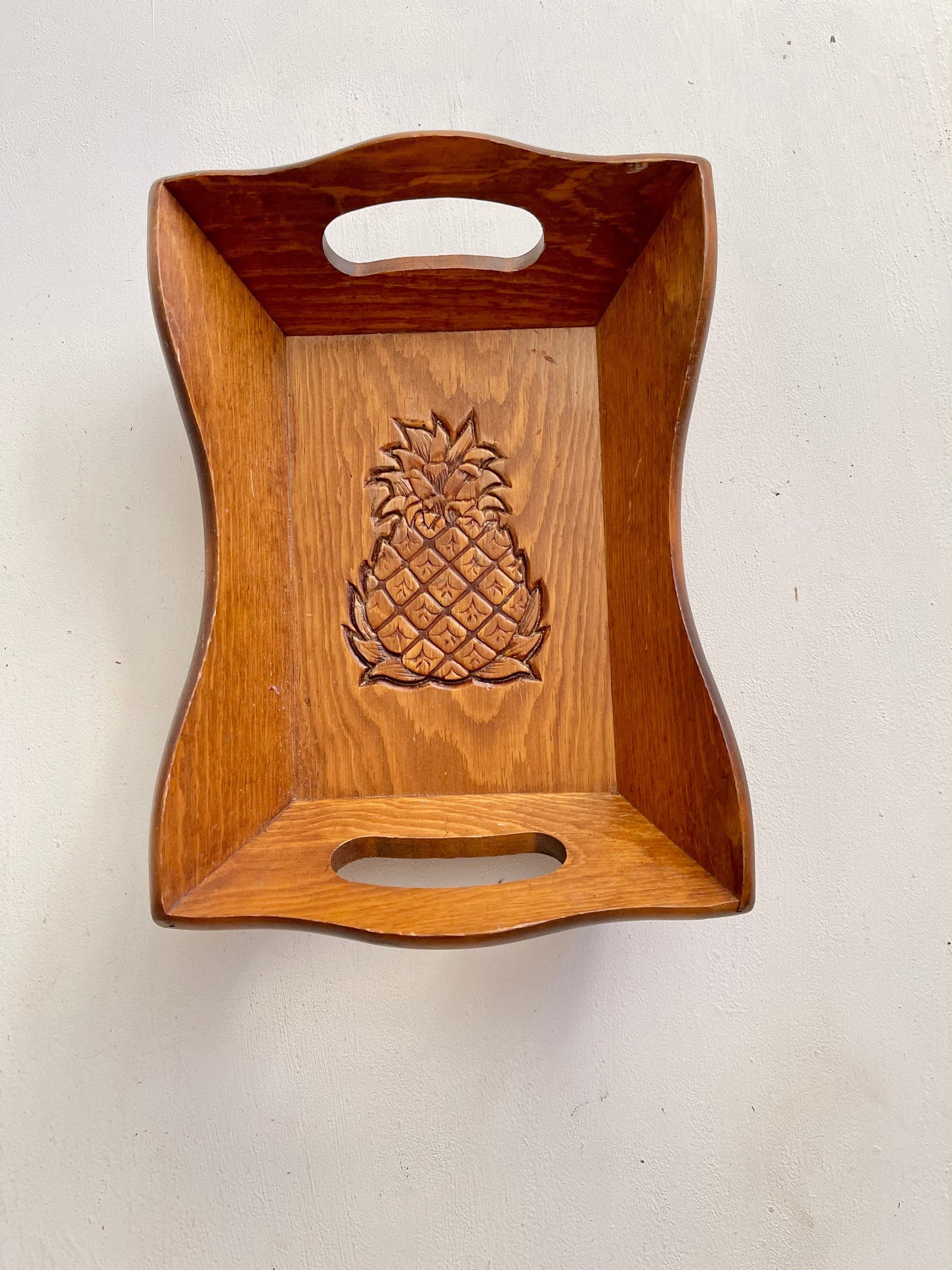 Pineapple Wood Tray With Handles / Vintage Hospitality Tray / Etsy