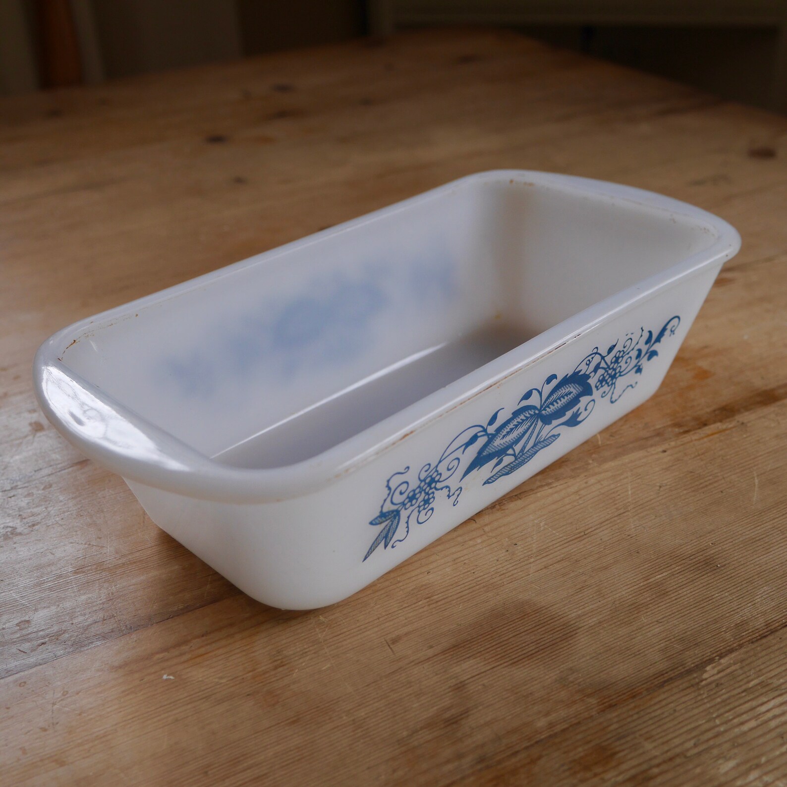 Glasbake Loaf Pan With Blue Flowers / Vintage Milk Glass Loaf Etsy