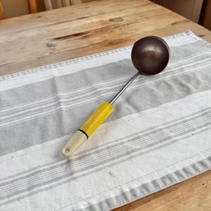Vintage Stainless Steel Ladle: Yellow Bakelite Handle, Primitive Kitchen Scoop