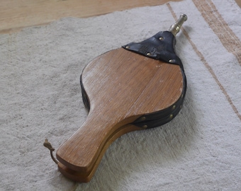 Vintage Fireplace Bellow made of Wood, Leather, Brass 15" / Wooden Fire Blower / Fireplace Hearth Bellow
