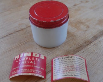 Vintage Hinds Complete Facial White Glass Jar with Red Lid