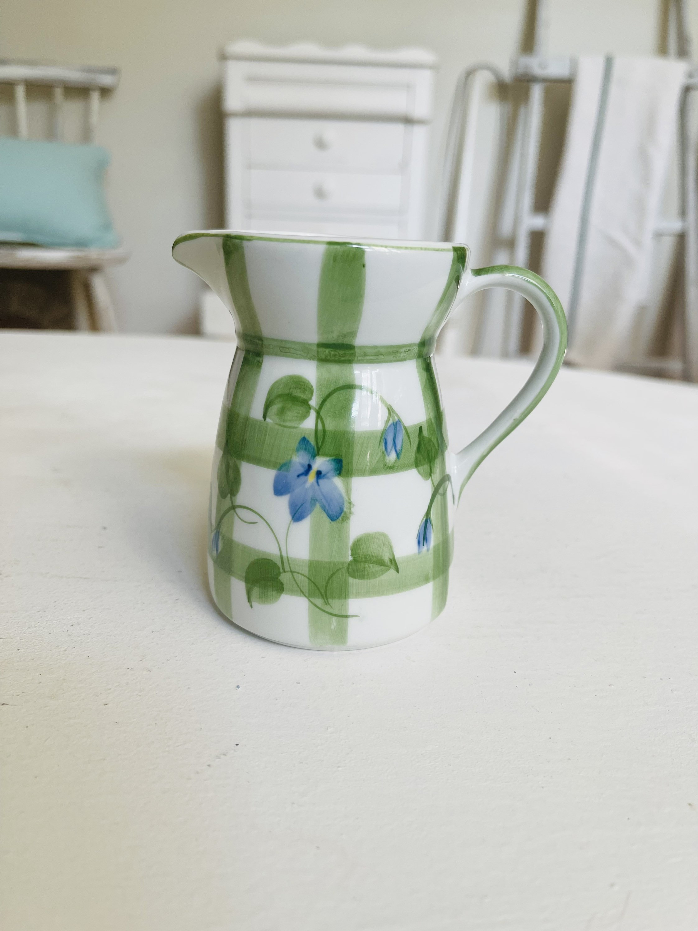 Vintage Andrea by Sadek Creamer Made in Thailand / Green and White Hand Painted Creamer