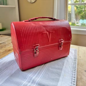 Vintage King Seely Red Lunch Box: 1950s Aluminum Thermos