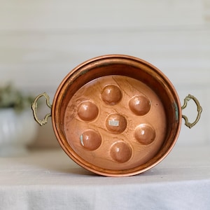 Vintage Copper Egg Poacher Escargot Pan with Brass Handles / Copper Escargots Egg Pan with 7 Wells