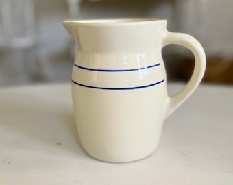 Vintage Primitive Pitcher with Blue Stripes