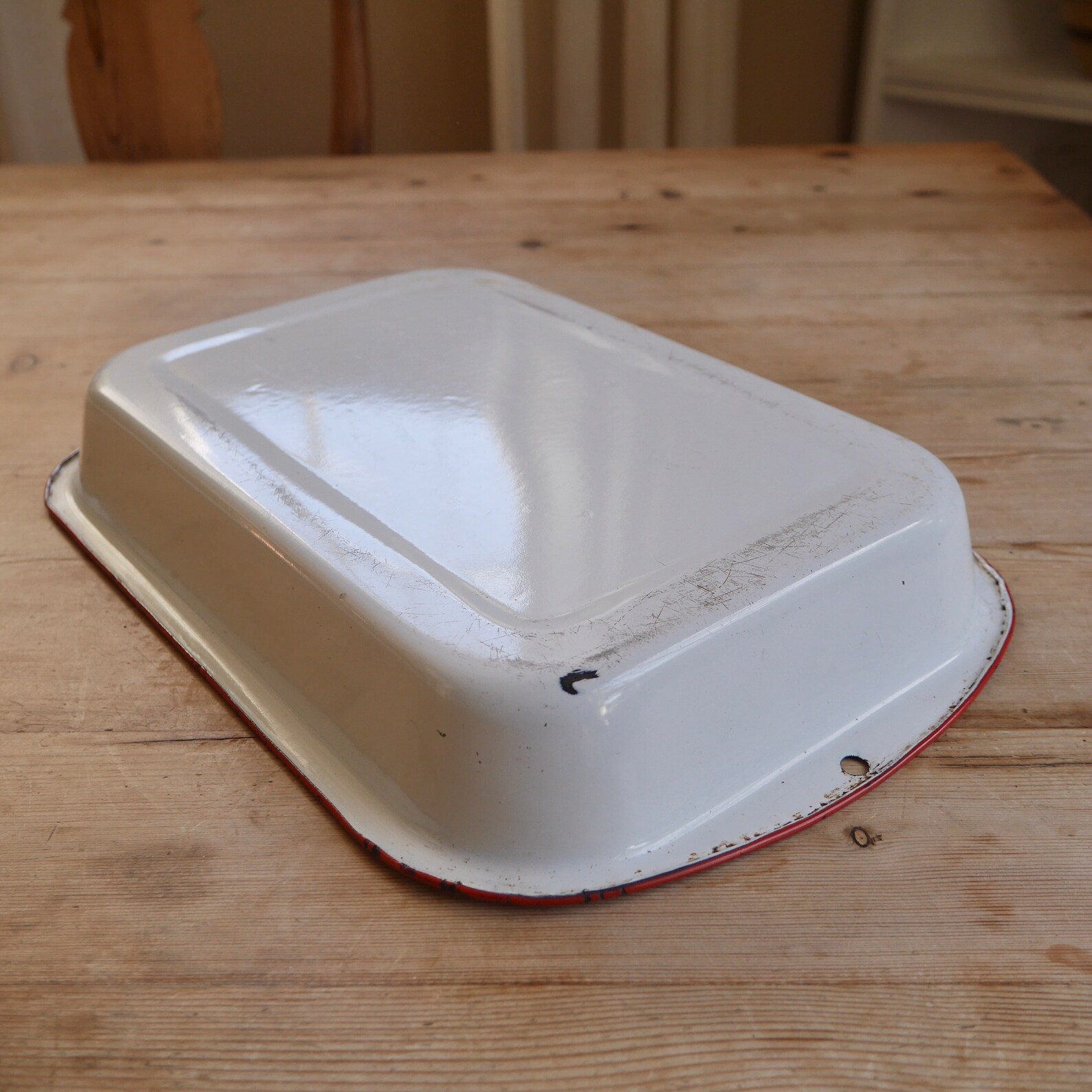 Vintage Enamelware Baking Pan White With Red Rim Enamelware Etsy