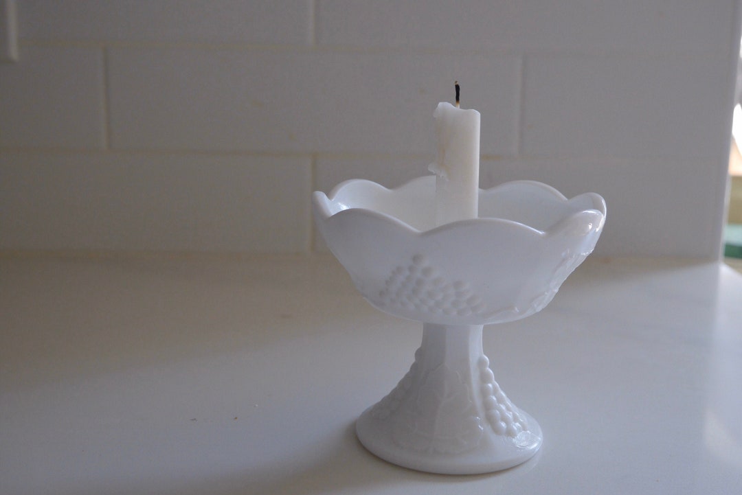 Vintage Milk Glass Candle Holder Etsy
