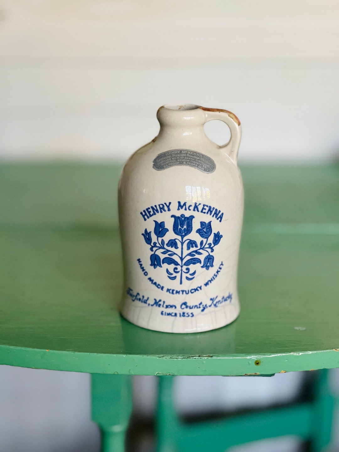 Vintage Stoneware Henry Mckenna Hand Made Kentucky Whiskey Jug 4/5