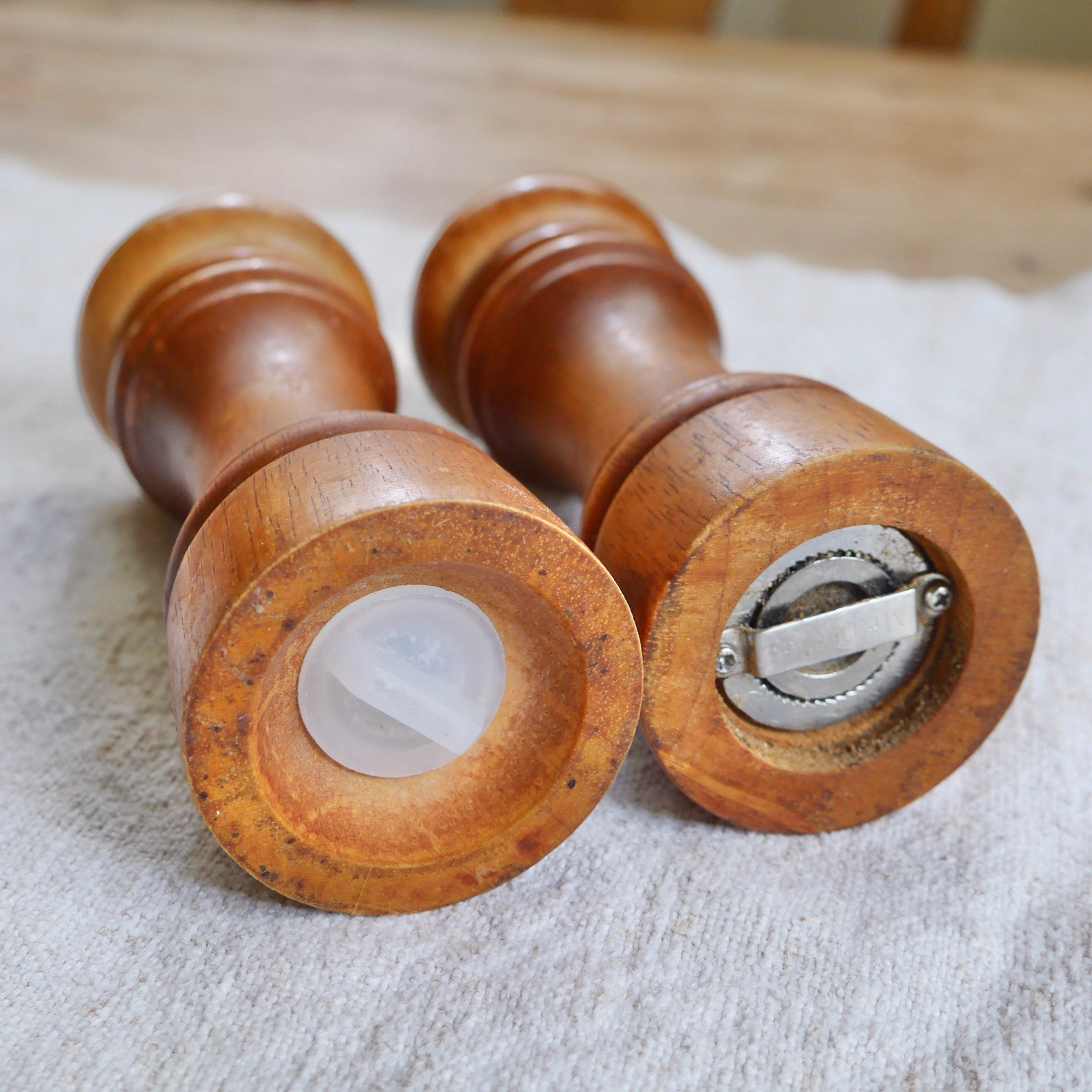 Vintage Mr Dudley Wood Salt Shaker and Pepper Grinder / Tall Etsy