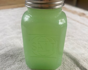 Vintage Jadeite Green Colored Salt Shaker, Green Glass Salt