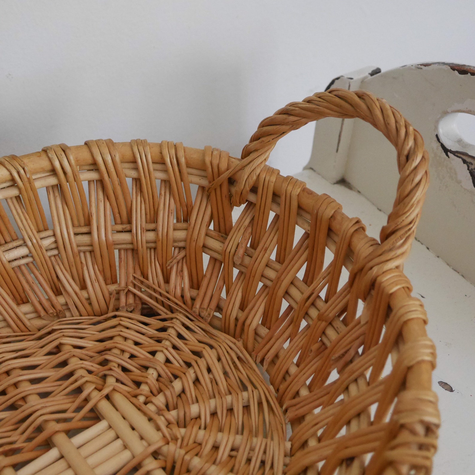 Vintage Wicker Basket Tray Woven Rattan Flat Wall Basket Etsy
