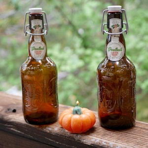 Two Vintage Grolsch Amber Glass Beer Bottles