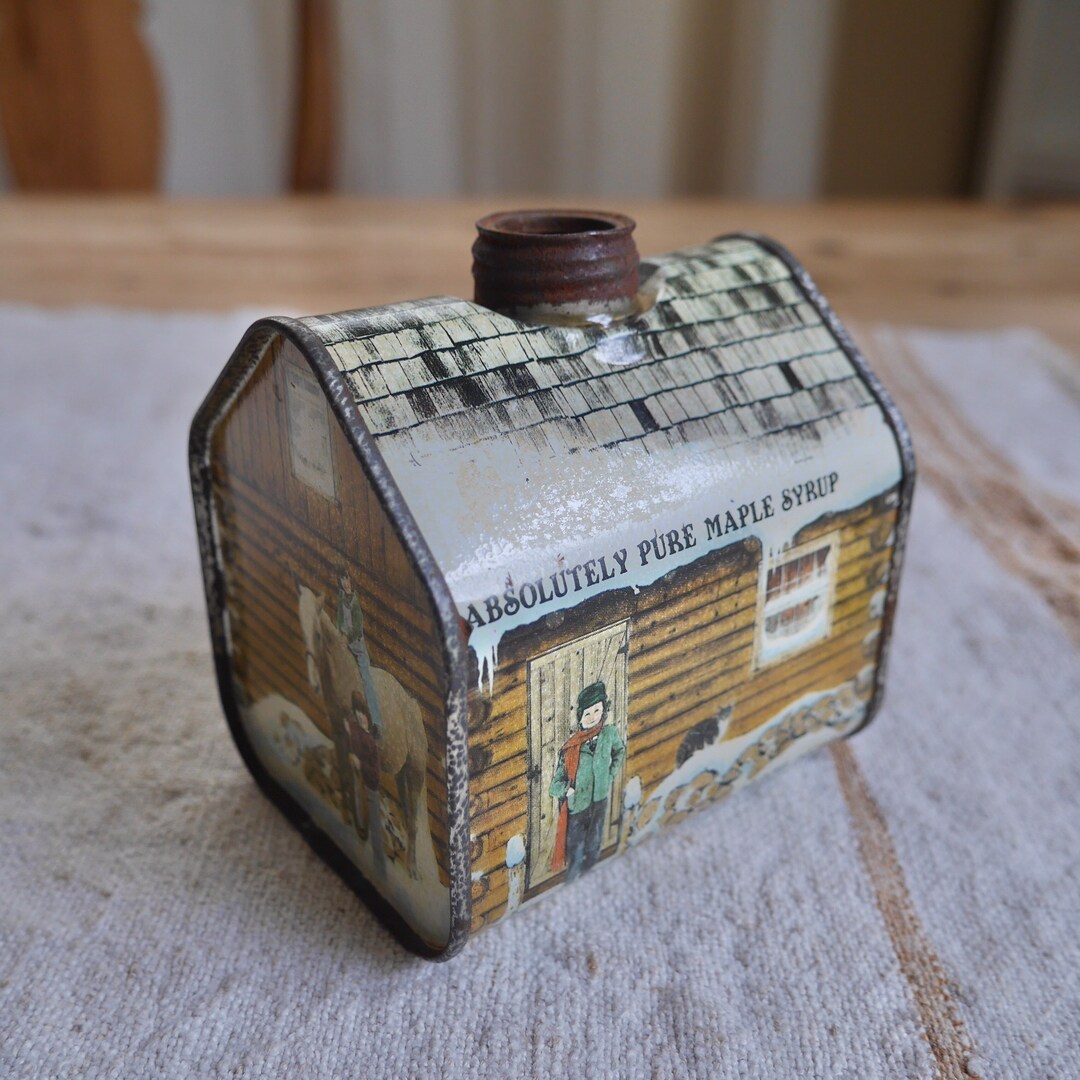 Vintage Maple Syrup Tin Log Cabin 1984 New England Container Company