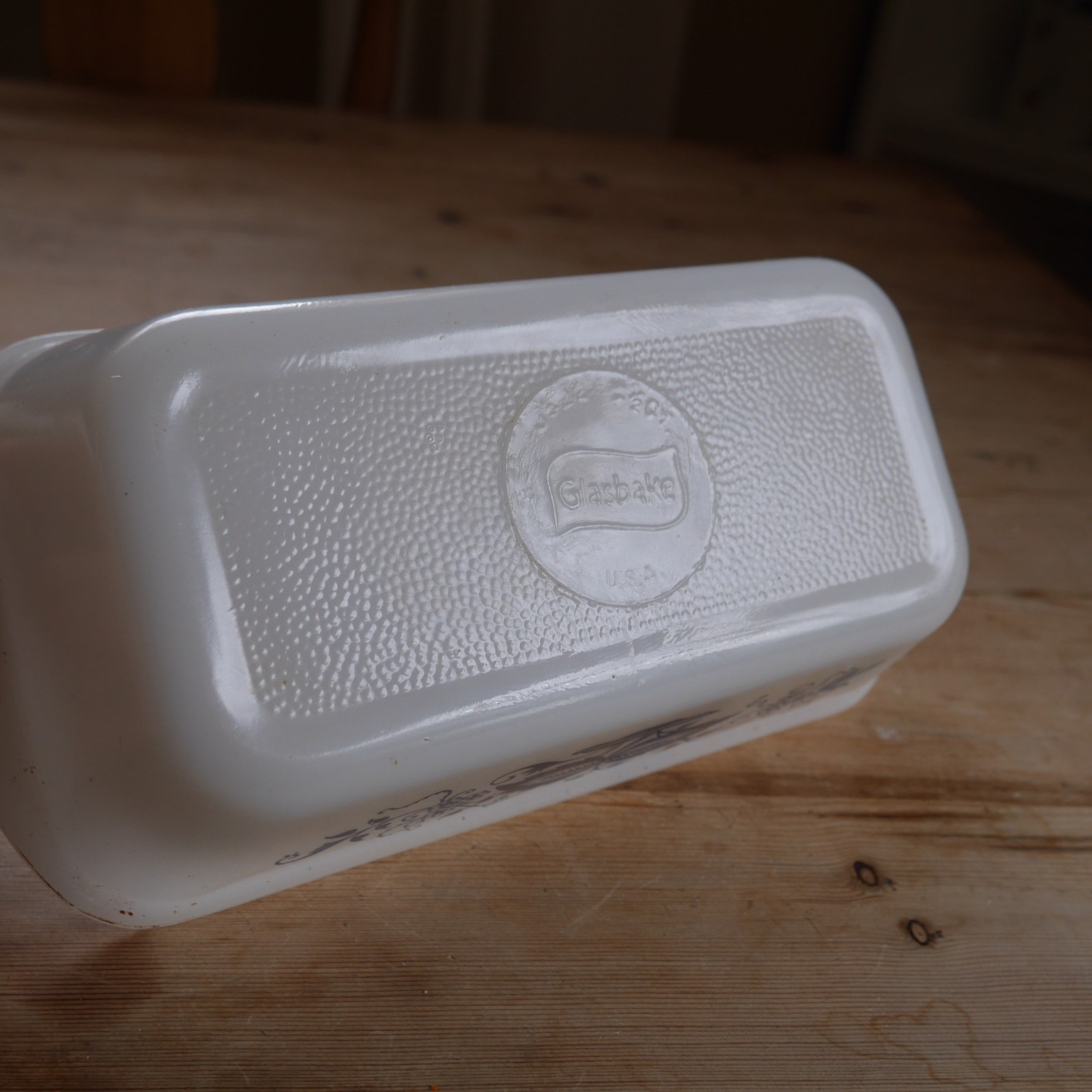 Glasbake Loaf Pan With Blue Flowers / Vintage Milk Glass Loaf Etsy