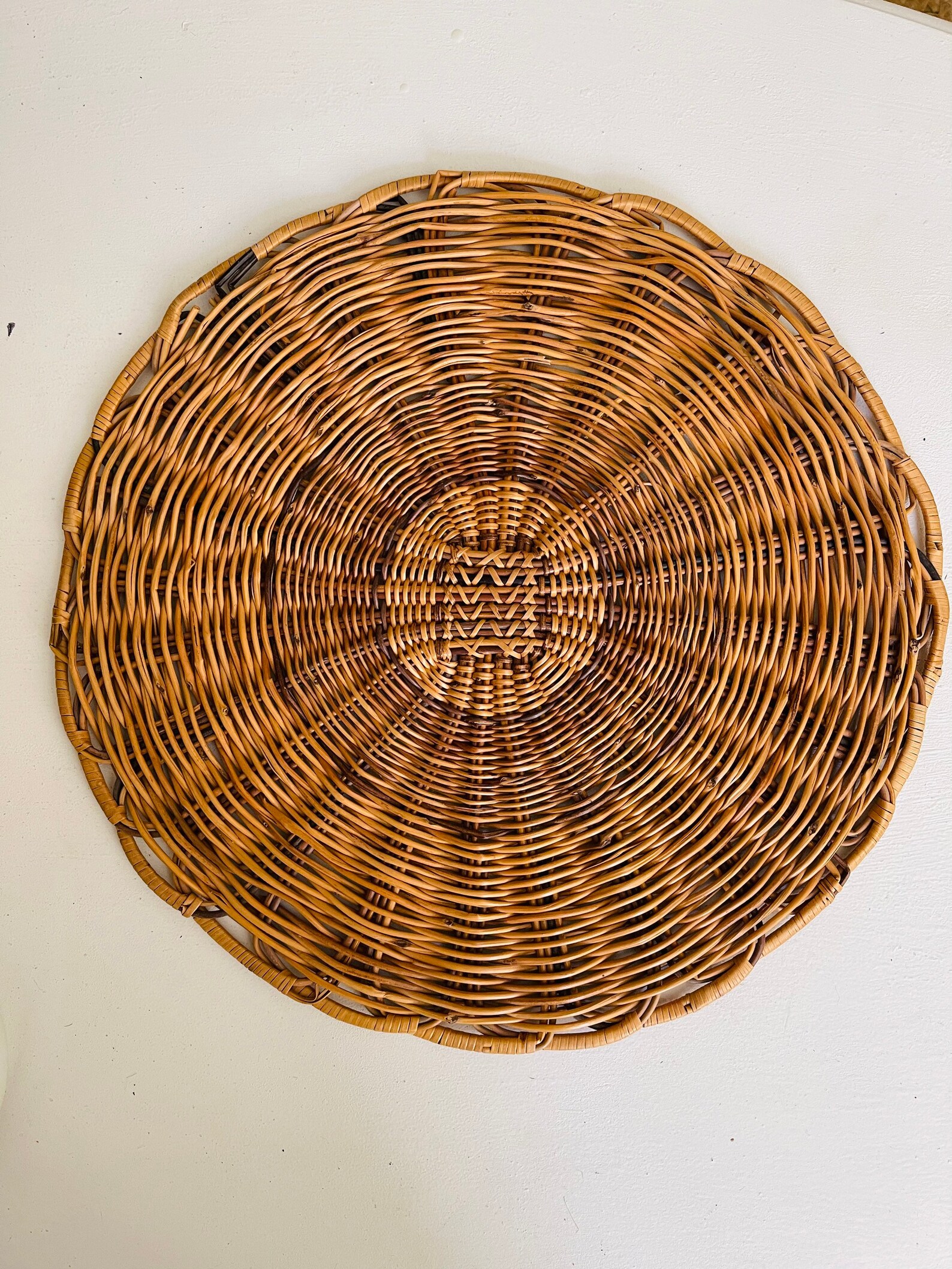 Vintage Flat Round Woven Basket / Wall Decor Hand Woven Basket Etsy UK