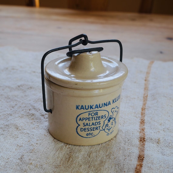 Kaukauna Klub Appetizer Crock / Small Farmhouse Stoneware Crock W/ Wire  Bale / Appetizer Sala Dessert Crock 