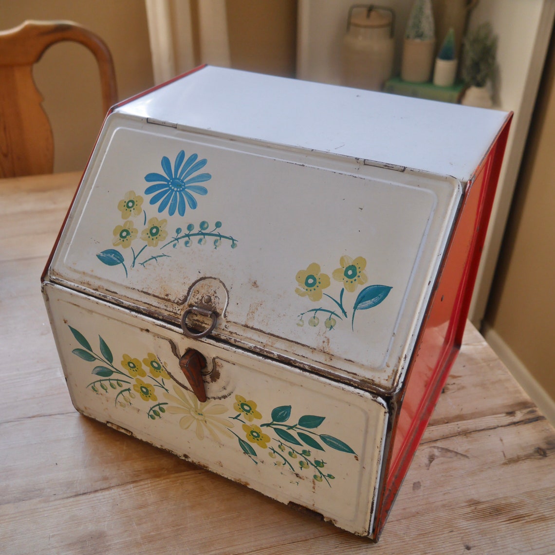 Vintage Metal White Floral Bread Box With Two Shelf Etsy