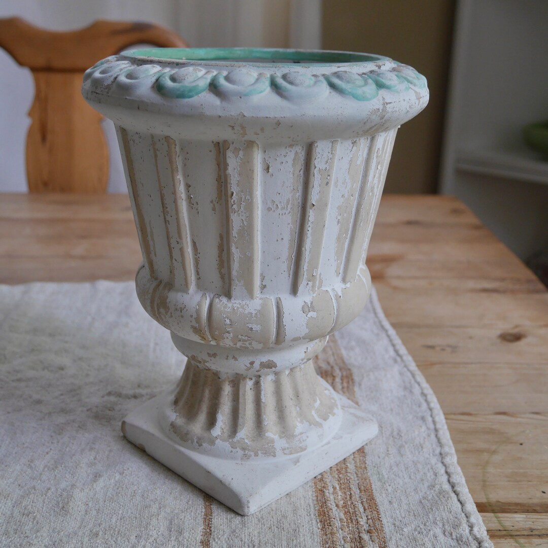 Vintage Urn Pedestal Vase / French Style Round Garden Campana Etsy