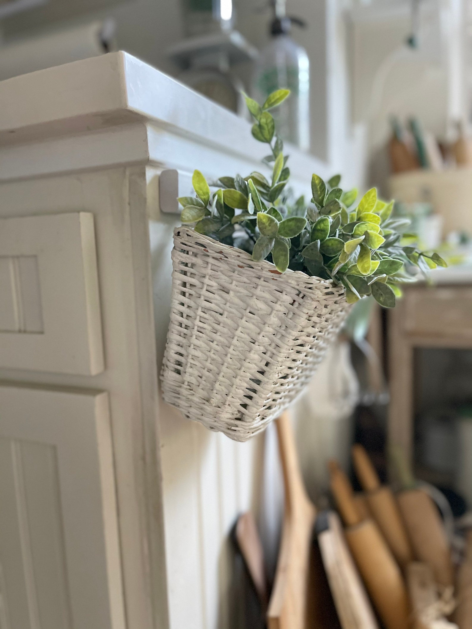 Vintage White Wicker Basket White Hanging Basket Etsy