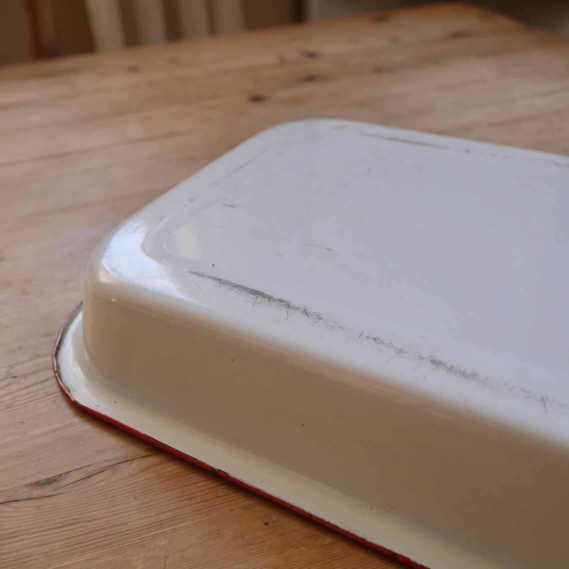 Vintage Enamelware Baking Pan White With Red Rim Enamelware Etsy
