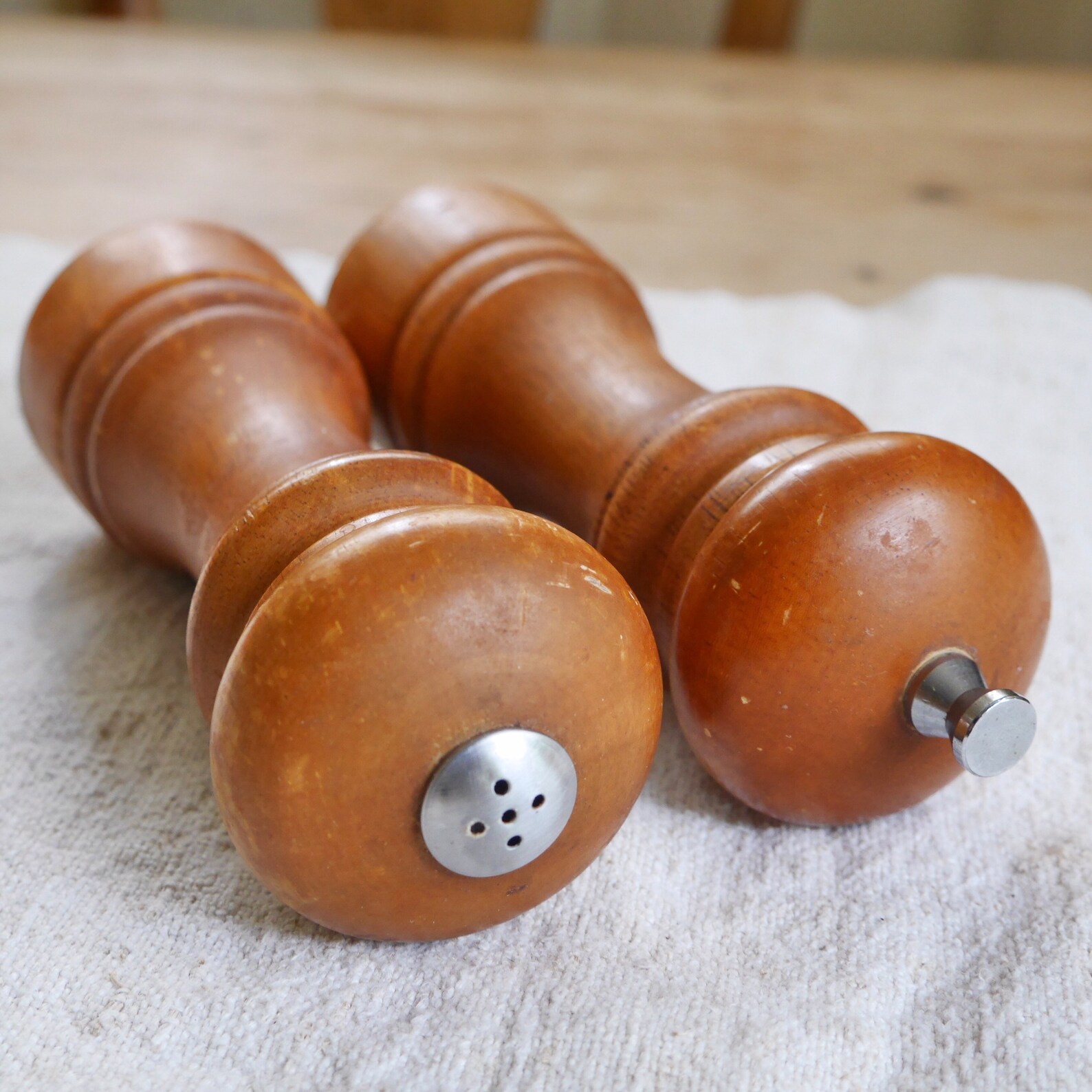 Vintage Mr Dudley Wood Salt Shaker and Pepper Grinder / Tall Etsy