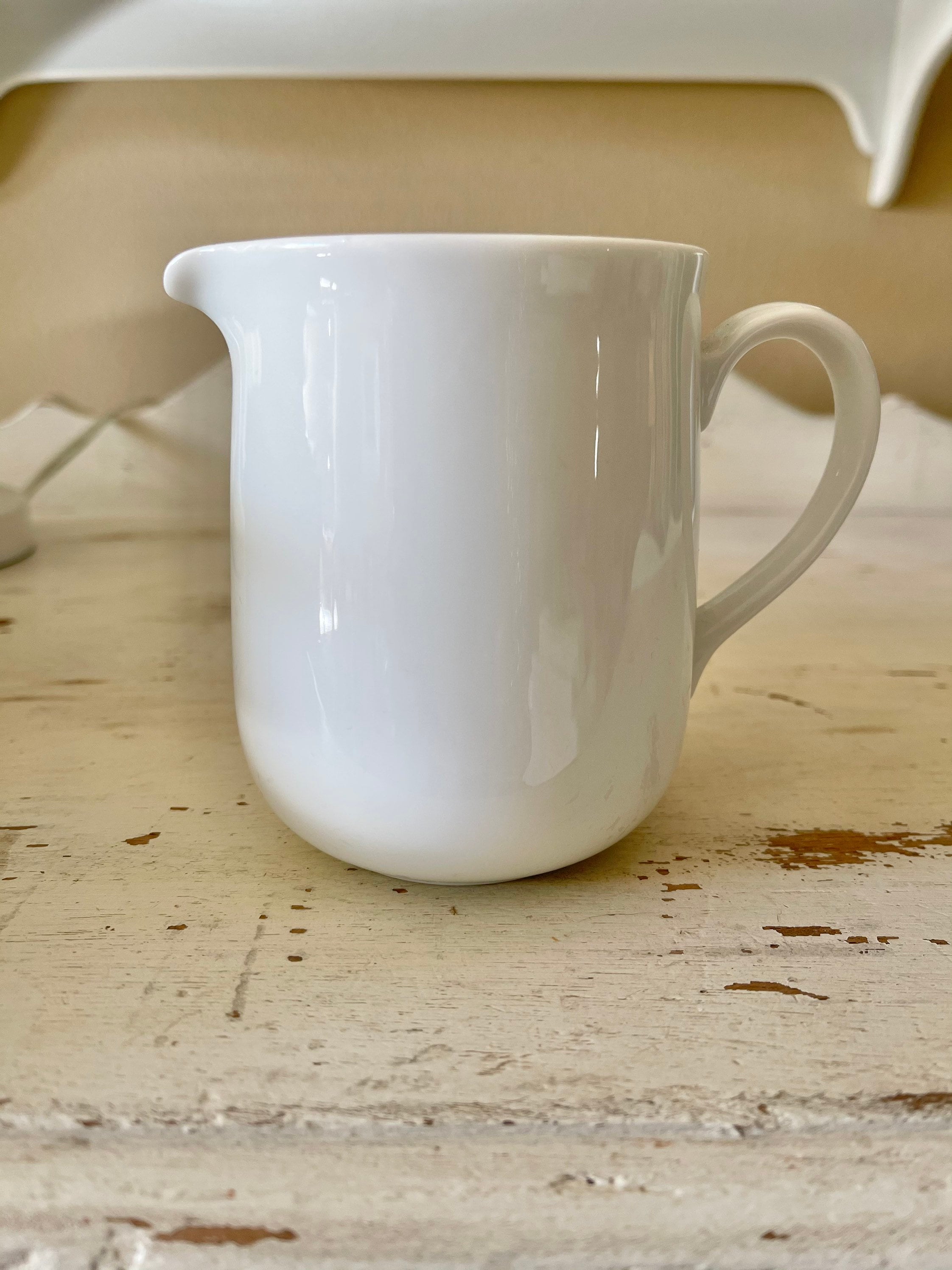 Simple Vintage White Creamer, Primitive Small White Pitcher By Corning