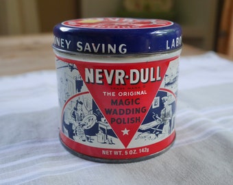 Vintage NEVR-DULL Tin Canister From 1941 / Red, White and Blue