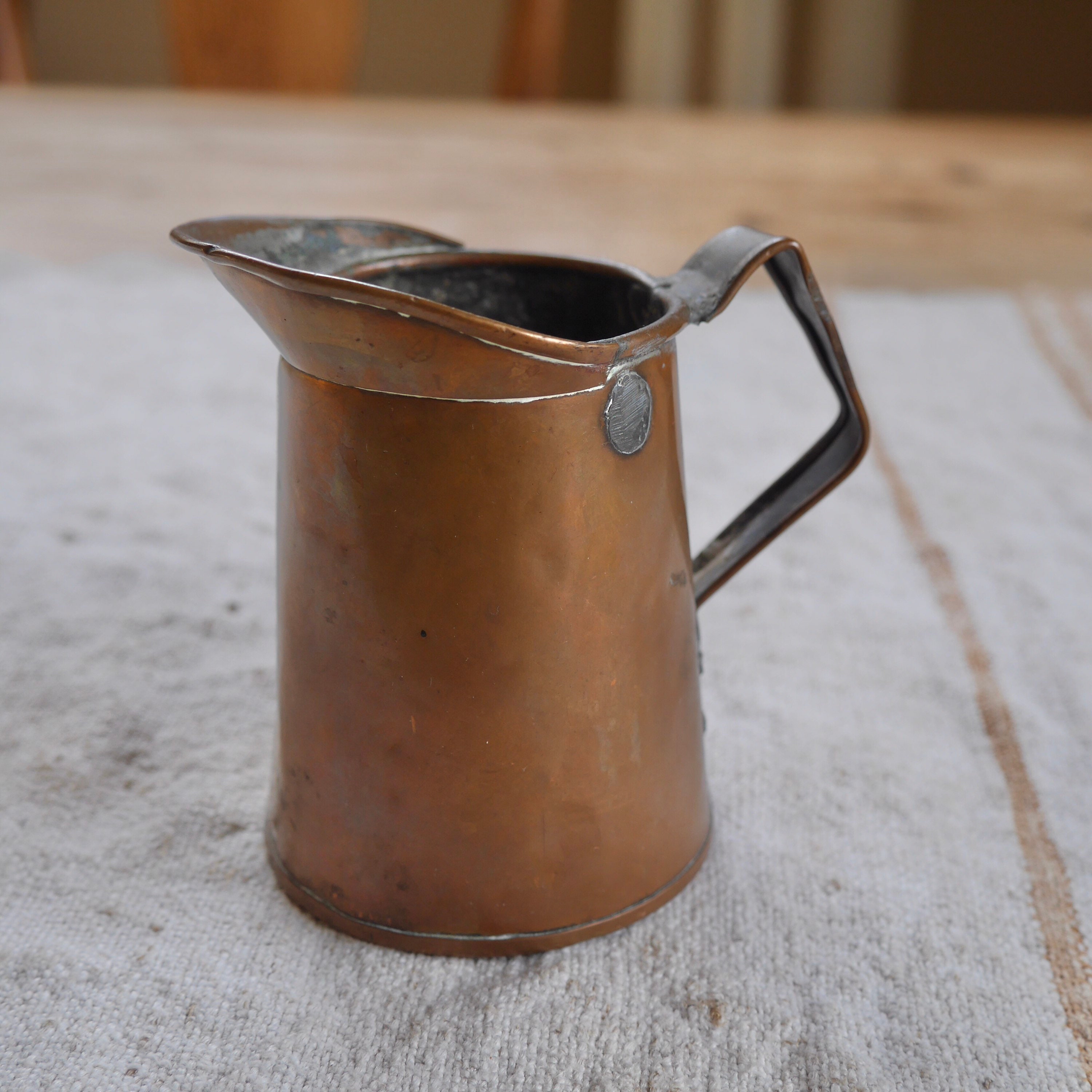 Rare Antique 1/2 Pt Copper Pitcher / Primitive Vintage Small Copper