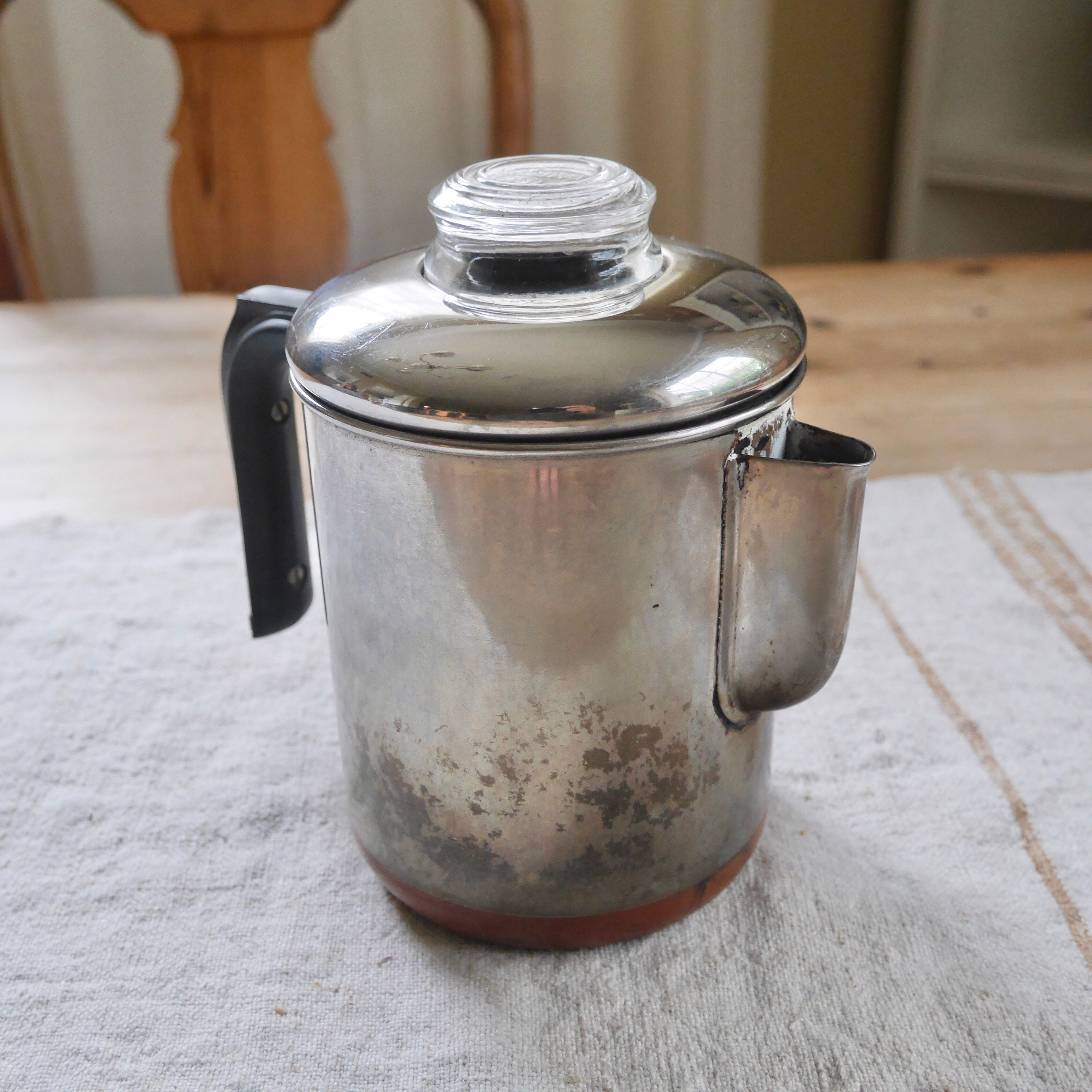 Vintage Revere Ware Stovetop Coffee Percolator, 4-6 Cup Capacity