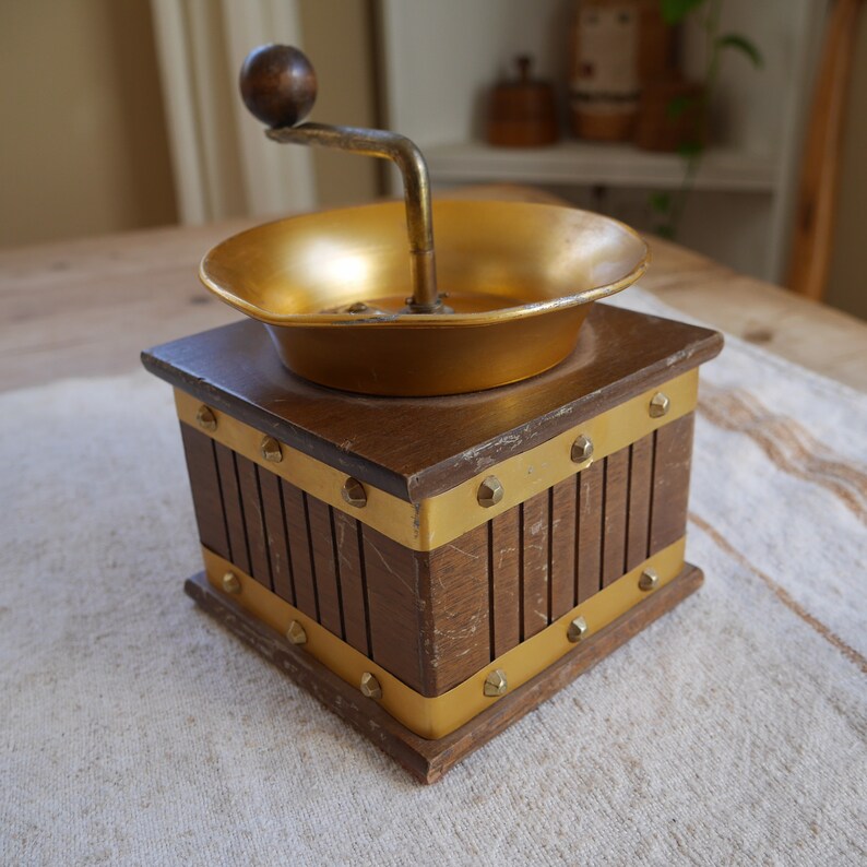 Vintage Wood Coffee Grinder With Drawer / Copper or Brass Top Etsy