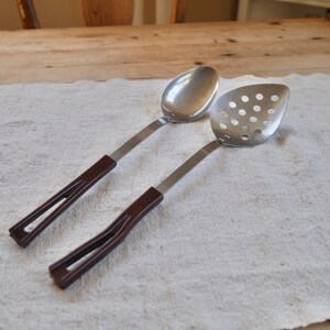 Vintage Stanhome Stainless Steel Serving and Strainer Spoon Set