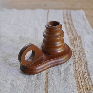 Vintage Wood Finger Candle Holder / Antique Finger Loop Candle / Chamber Stick Wood Candle Holder / Candlestick Holder