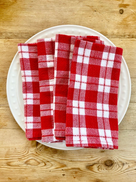 White Cotton Napkins with Pink and Red Trim