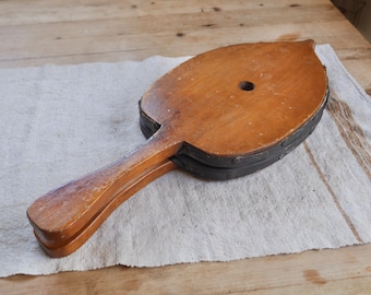 Soufflet en bois antique primitif / souffleur de feu en bois / soufflet de foyer de cheminée