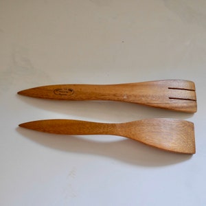 Authentic Monkey Pod Wood Serving Utensils - Two Piece Serving Set - Wood Salad Utensils